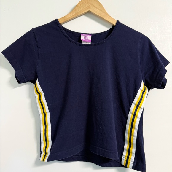 Vintage Athletic Works Crop Tee | Y2K Varsity Stripe | Womens L | 90s Prep Style - Picture 1 of 9